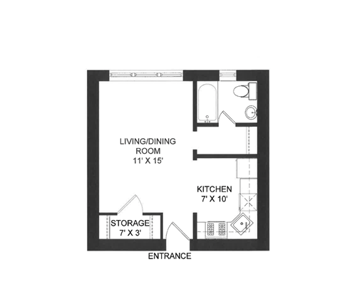 Floor plan for studio, 1 bath, 451 sqft